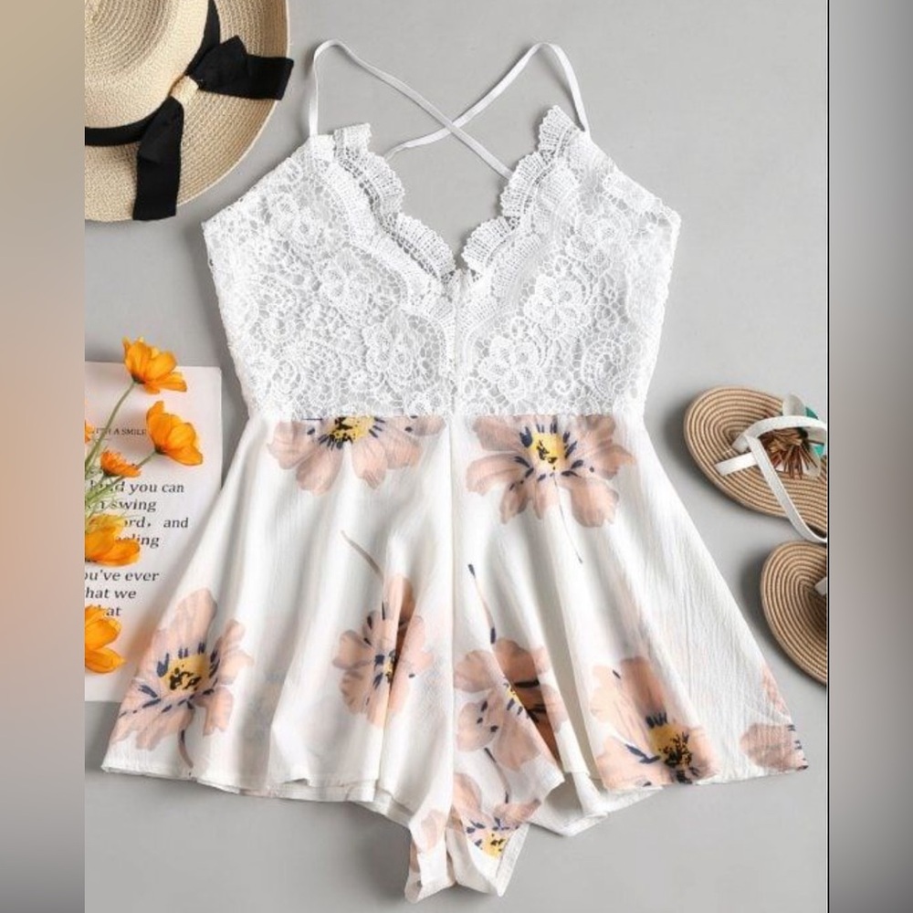 Floral Lace White Romper NWT just beautiful